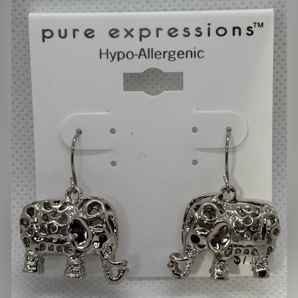 Pure Expressions Silver Elephant Dangle Earrings